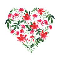 Watercolor wild flowers vector design heart
