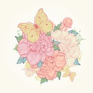 Background with peony and butterfly N5