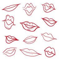 Red kiss lips mouth hand drawn vector illustration N2