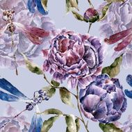Seamless pattern with flowers Watercolor illustration N40
