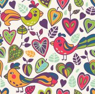 Cute seamless pattern with birds and leaves