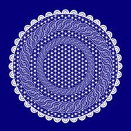 white lace table cloth on a blue background