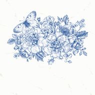 Card with a bouquet of flowers and butterfly N4