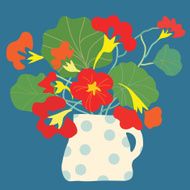 Greeting card with flowers and pot bright decorative
