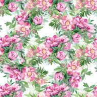 Vector Watercolor Peony Flowers Seamless Pattern