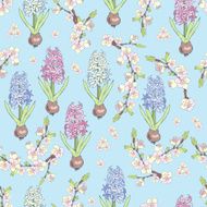 Card design with blooming hyacinths Seasonal background N3