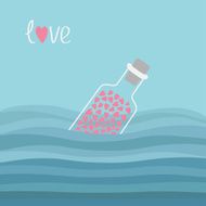 Wine bottle hearts inside in the sea wate waves Love