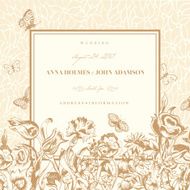 Vector vintage wedding card with flowers and butterflies