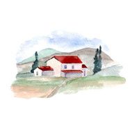 vector watercolor old country house