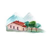 vector watercolor old country house N2