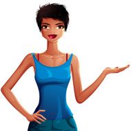 Attractive dark skin girl holding her hand to side N2