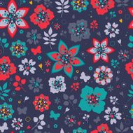 Abstract flowers seamless pattern - dark blue background