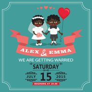 Wedding invitation with cartoon mulatto baby bride and groom N2