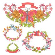 Stylish Vintage floral frame set with butterflies and branches N2