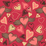 seamless doodle hearts on pink background N2