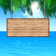 Wood Board Notice on Tropical Background