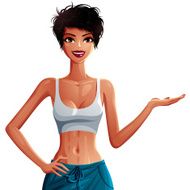Attractive dark skin girl showing some blank copy space N2