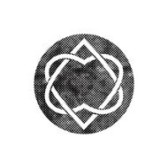 Two hearts linked vector symbol with pixel print halftone dots