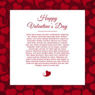 Template greeting card on red background with hearts