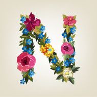N letter Flower capital alphabet Colorful font Uppercase N2