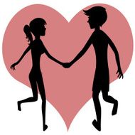 Happy running couple silhouette (summertime)