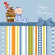 birthday greeting card with cupcake and little baby N3