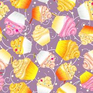 Cupcakes with cream Seamless vector background N6