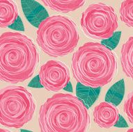Seamless background - red roses and leaves on beige back