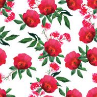 Watercolor red rose seamless vector pattern