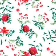 Rose and red lilies watercolor seamless vector print