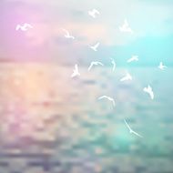 Silhouette birds sky and sea blue background Vector