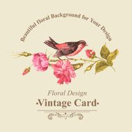 Floral Bouquet with Roses and Bird Vintage Card N5