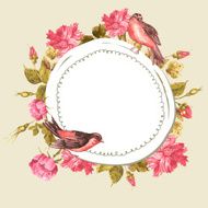 Floral Bouquet with Roses and Bird Vintage Card N6