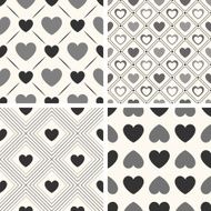 Heart shape vector seamless patterns Black and white colors N3