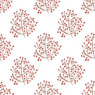 Watercolor seamless pattern with red berry branches N2