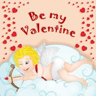 Cupid over cloud heart background N2
