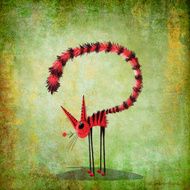 Striped Kitten with Red FLower in Mouth