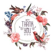 Vintage Greeting Card with Flowers and Birds N6