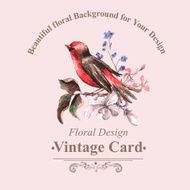 Vintage Floral Card with Bird on Branch N3