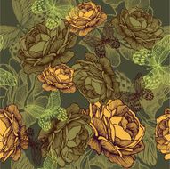Vintage seamless background with roses and butterflies Vector illustration N2
