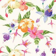 Tropical Flowers and Leaves Background N3