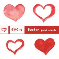 Watercolor painted red hearts set