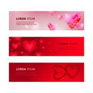Set of red baners with hearts