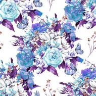 Seamless Watercolor Background with Roses N3
