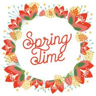 Spring Time Card with a wreath made of flowers