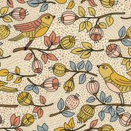 Vector seamless pattern with flower and birds N2