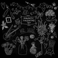 Romantic vector set on chalkboard background Couple of lovers c N2