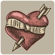 Graphic heart with arrow and ribbon
