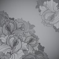 Vector background with ornament of the grayscale graphic flowers N2