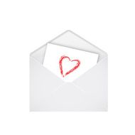 Open envelope with red heart symbol